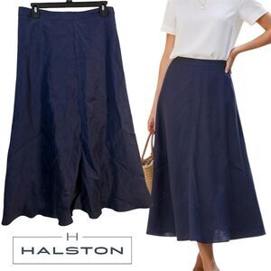 H by Halston US 12 navy blue Linen Blend midi skirt - NEW